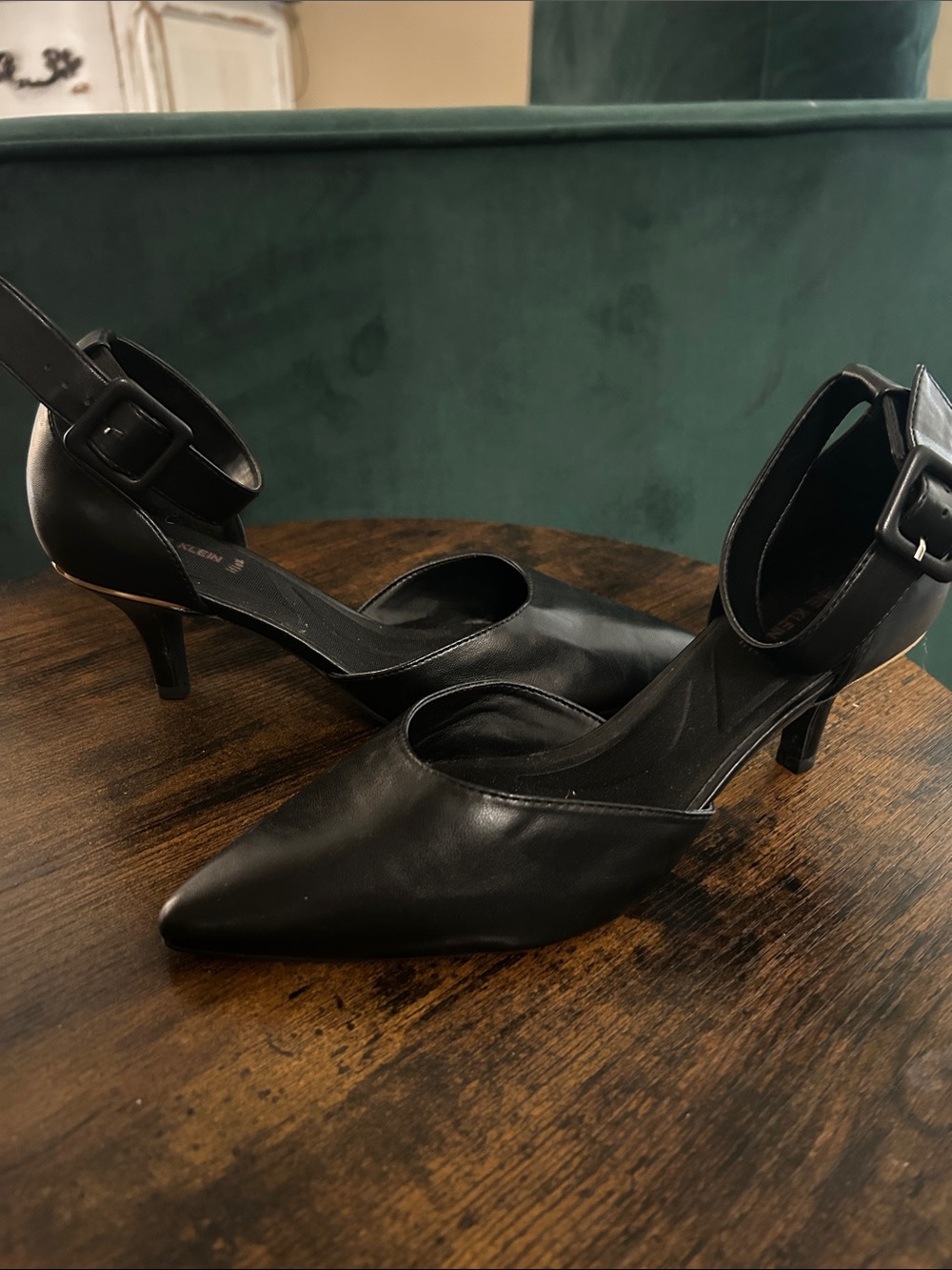 Anne Klein Black Pointed-Toe Ankle-Strap Heels